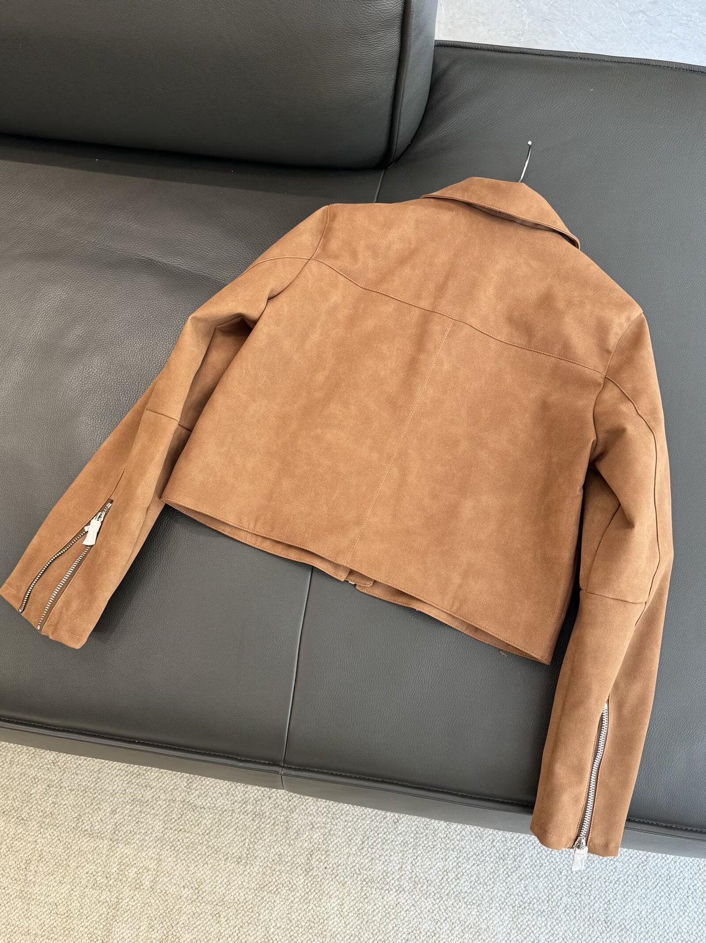 Women's 2025 new fashion short lapel Faux Leather jacket Coat