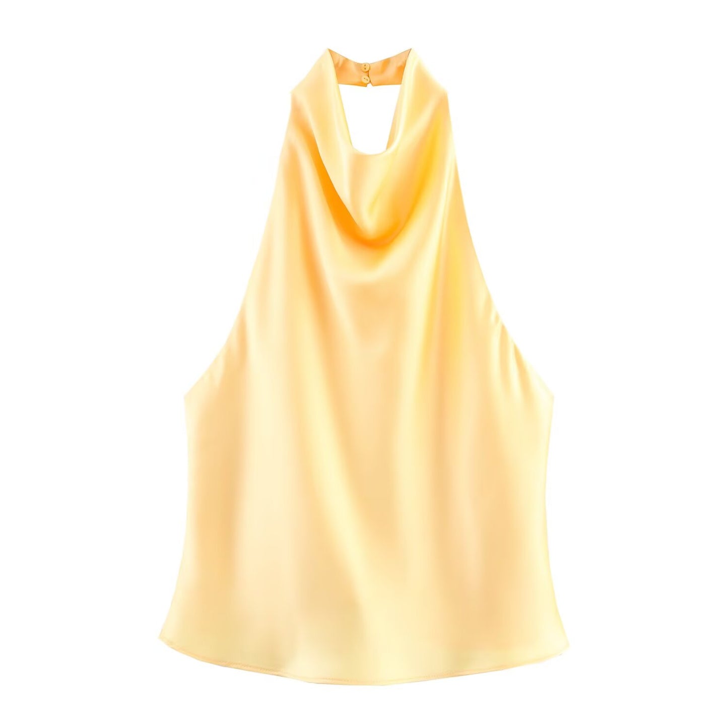 Women's 2025 new fashion satin texture sleeveless hanging neck collar top