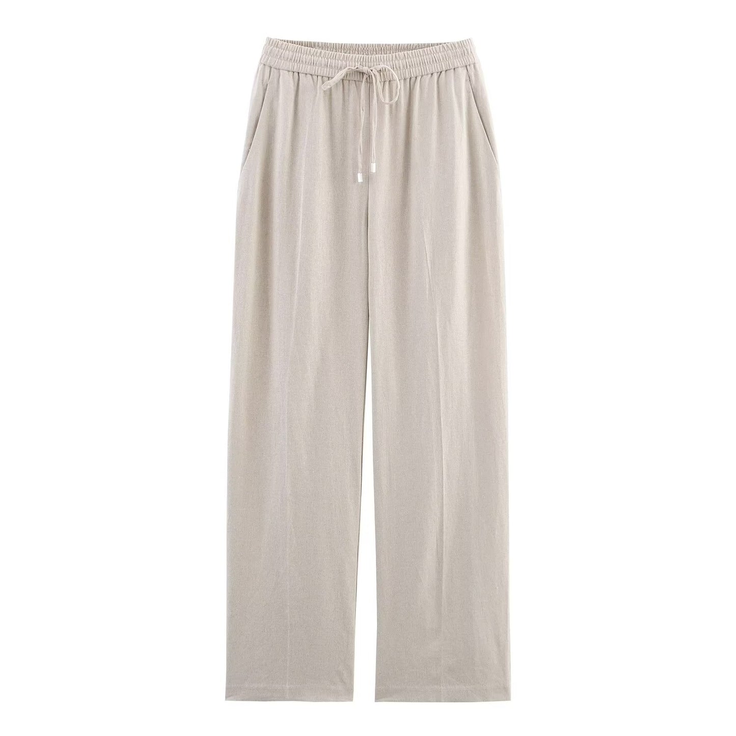 Women's' new fashion loose elastic waist casual linen blended straight leg pants
