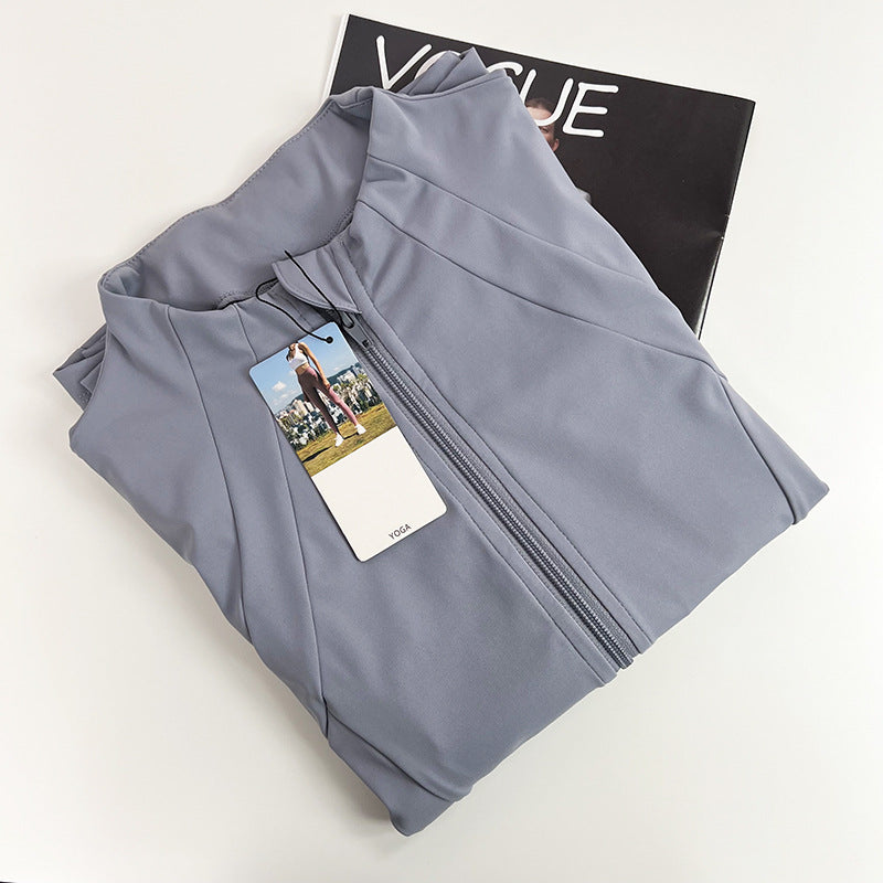 Women's New Stand-up Neck Nylon Slim Fitness Coat Soft and High Elastic Sports Cardigan Nude Pilates Yoga Clothes