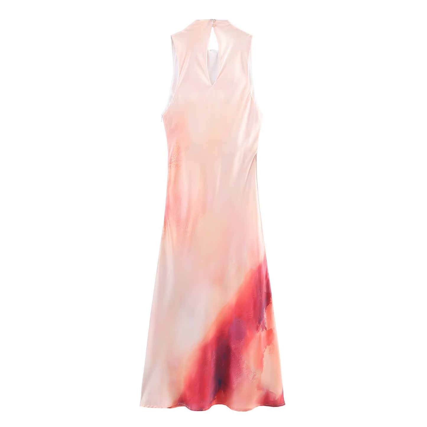 Women's 2025 new fashion sleeveless tie dye satin texture MIDI dress