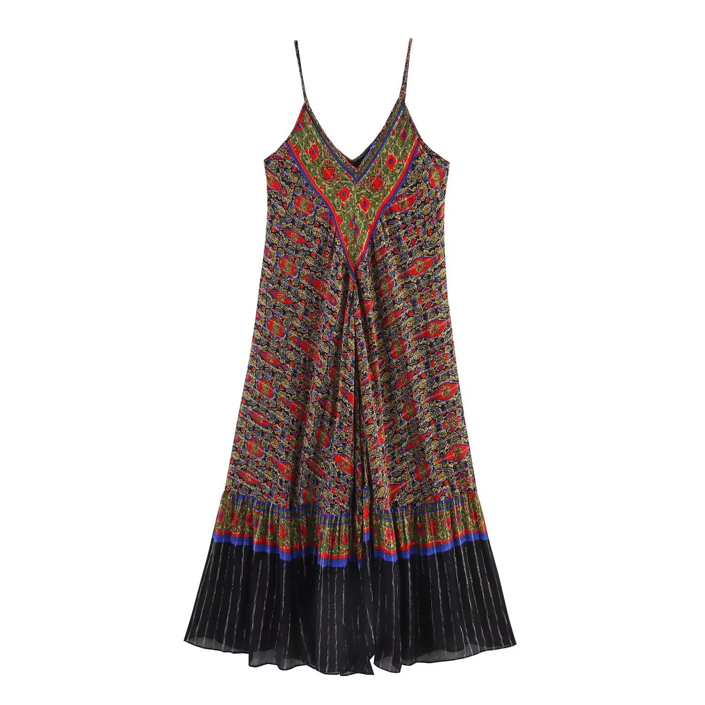 Women's 2025 New Fashion sleeveless Printed Suspended Midi Dress