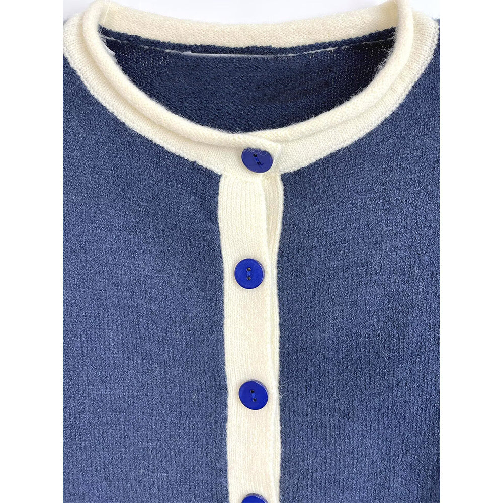 Women's new fashion O Neck long sleeved contrasting knitted Coat