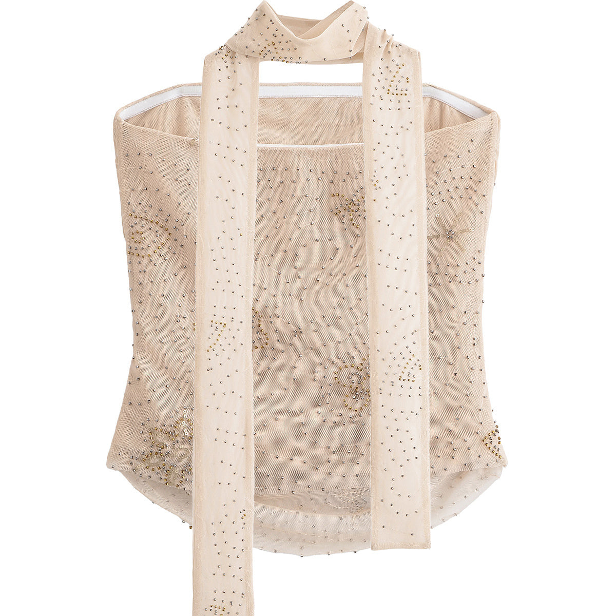 Women's new fashion with scarf slim bead decoration strapless top+Skirts Women's suit