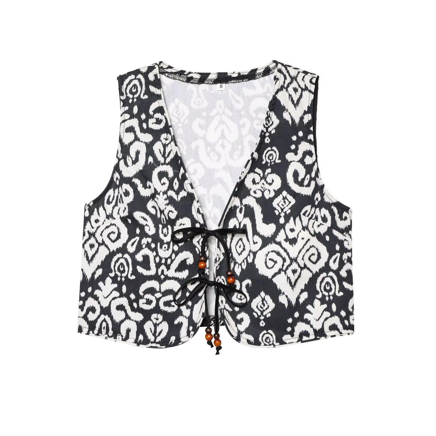 Women's new fashion bow Lace up decoration print V-neck vest+Shorts Skirts suit