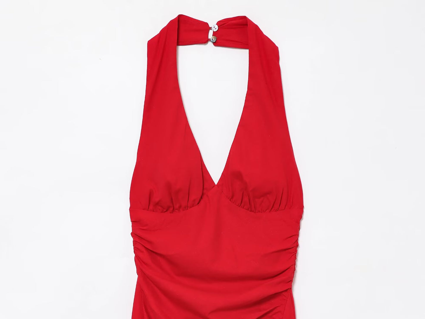 Women's new fashion pleated decoration tight corset style hanging neck MIDI dress