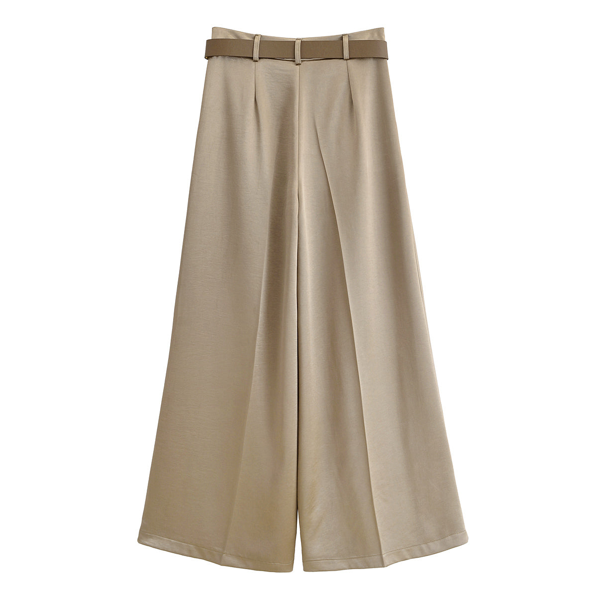 Women's new fashion with belt loose satin texture pleated pants high waisted casual pants