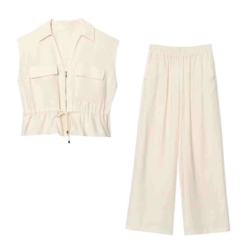 set woman 2 pieces New Fashion sleeveless V-neck unisex style top+Pants suit