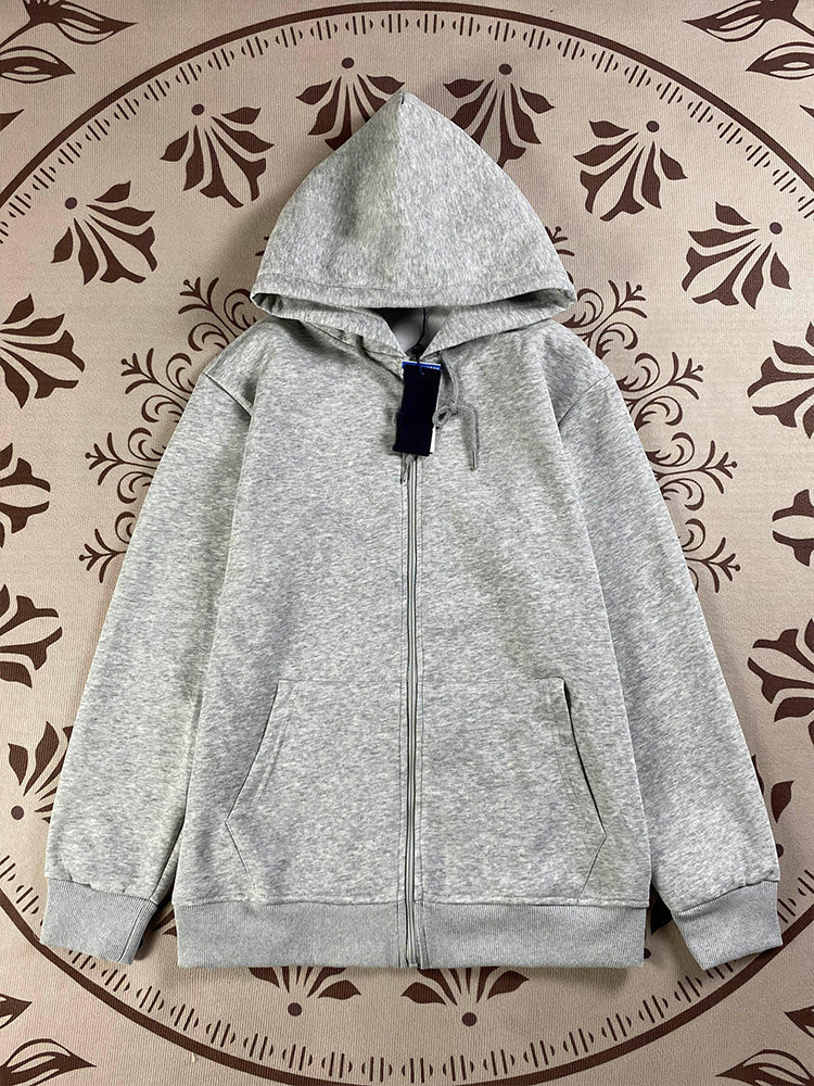 Women's new Joker embroidered sweater hooded pocket design long sleeve zipper coat.