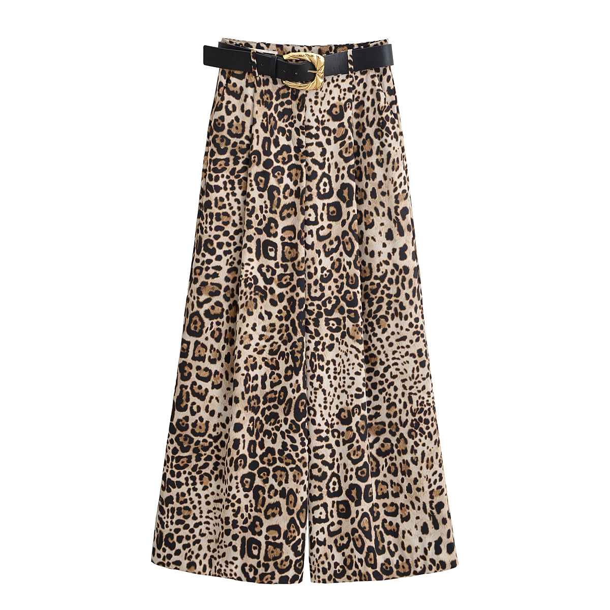 Women's new fashion with belt loose satin texture pleated pants high waisted casual pants