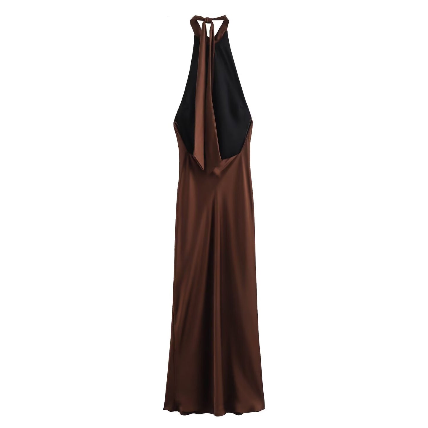 Women's new fashion backless satin texture hanging neck MIDI dress