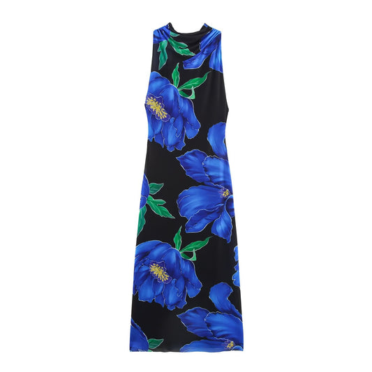 Women's 2025 New Fashion Printed draped MIDI dress