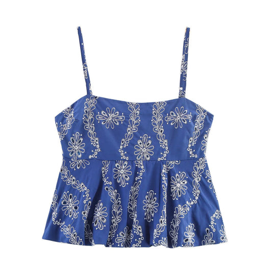 Women's Summer New Fashion Hollow Embroidered suspender Top