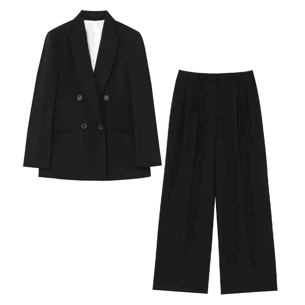 Ladies' new fashion double breasted suit jacket vintage women's jacket chic top+Pants Women's suit