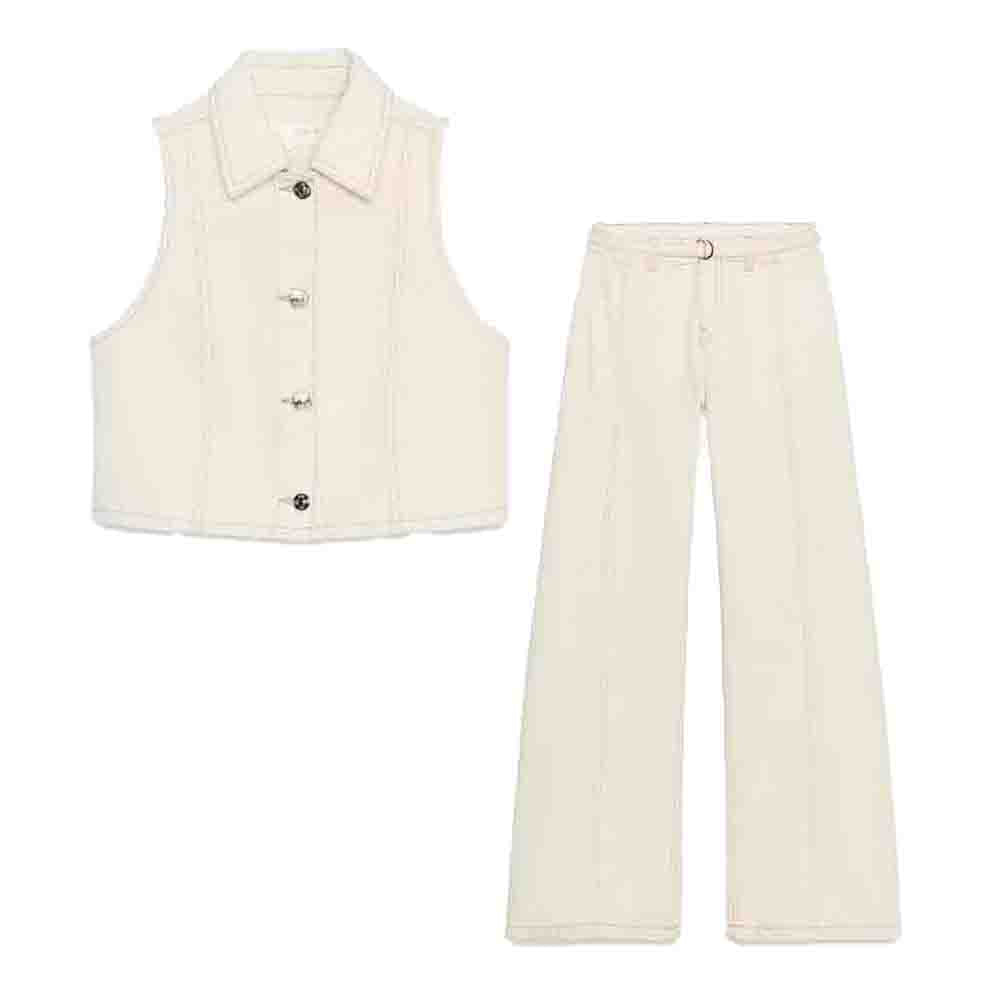 suit Women's 2 pieces New short single breasted lapel denim vest+Jeans suit