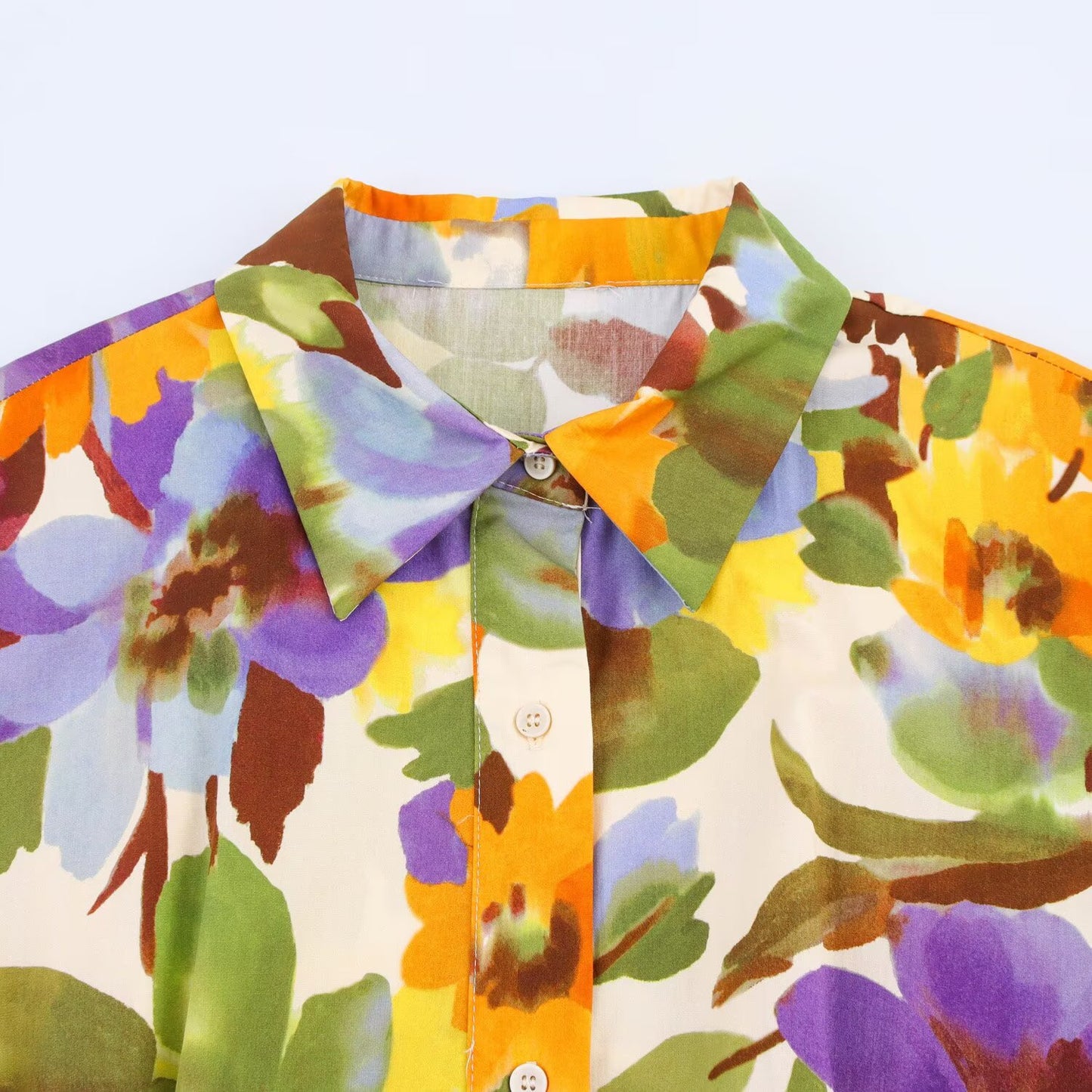 Women's 2025 new chic Fashion With Belt Printed Poplin Midi Dress Retro Short Sleeve Button up Women's Dress