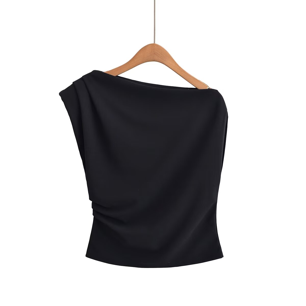 Women's new fashion multi-color knitted sloping shoulder collar pleated top