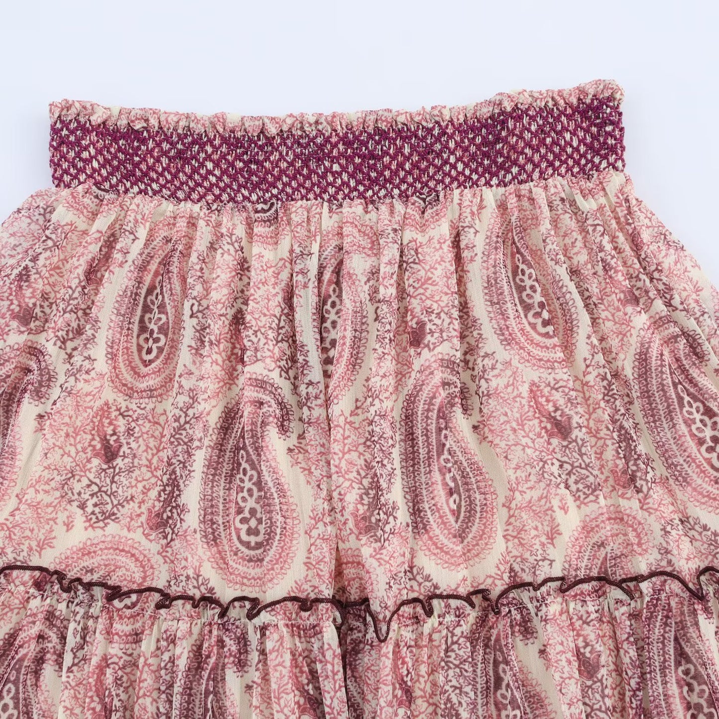 Women's new chic Fashion loose casual versatile pleated printed Midi skirt retro elastic waist women's skirt