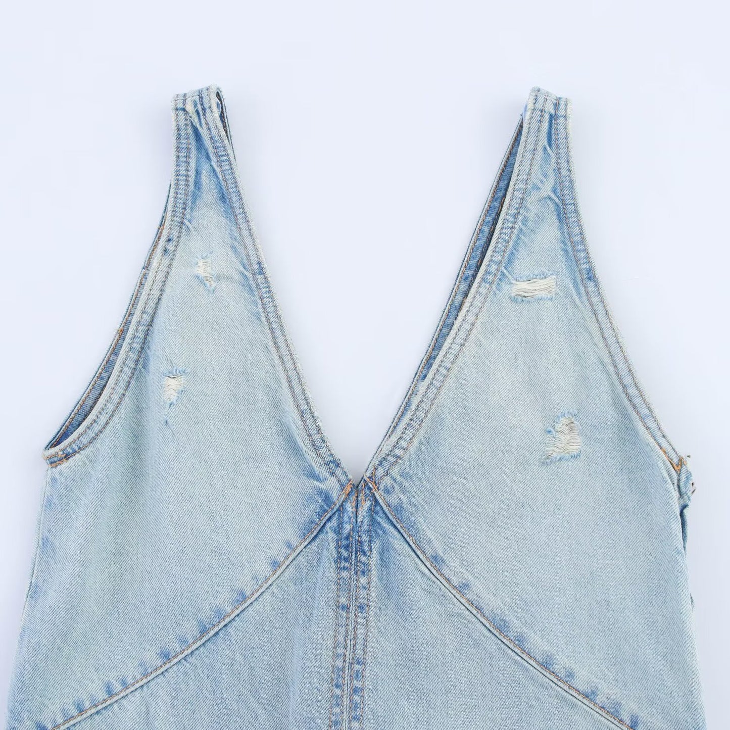 Women's new fashion hole decoration sleeveless V-neck denim Midi dress