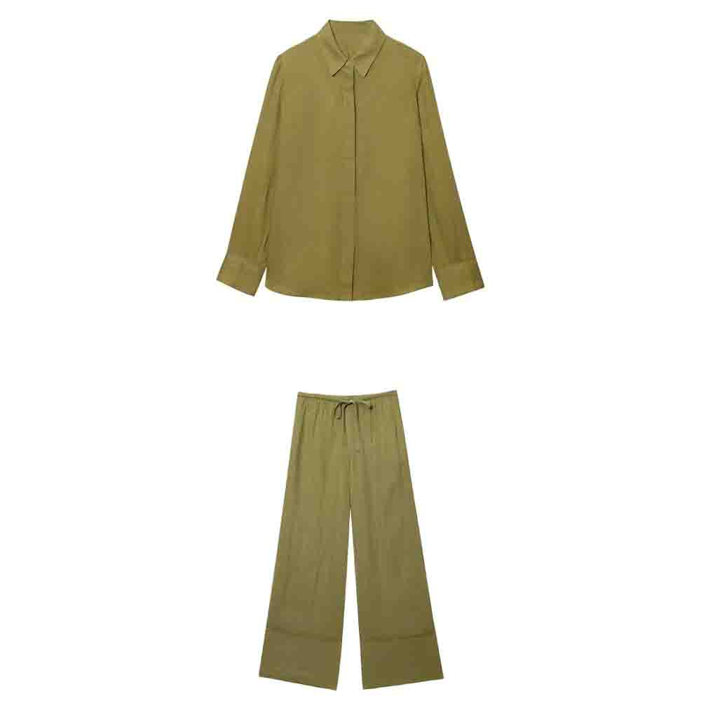 Women's new fashion loose linen blend long sleeved shirt+Pants Women's suit