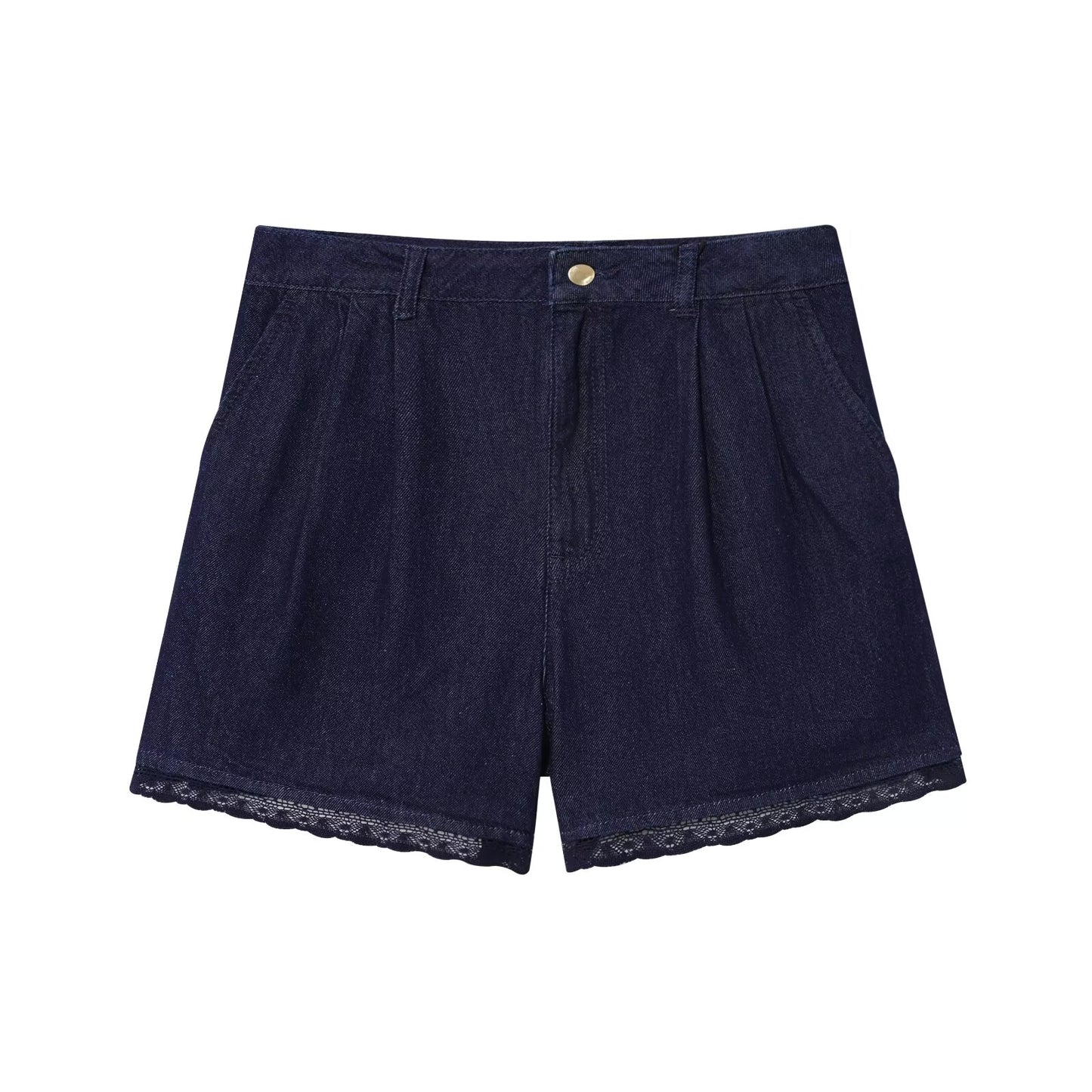 Women's new fashion lace Lapel short denim shirt+shorts suit