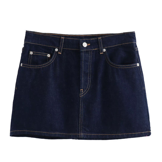 Women's 2025 new fashion side pocket casual high waisted denim mini skirt
