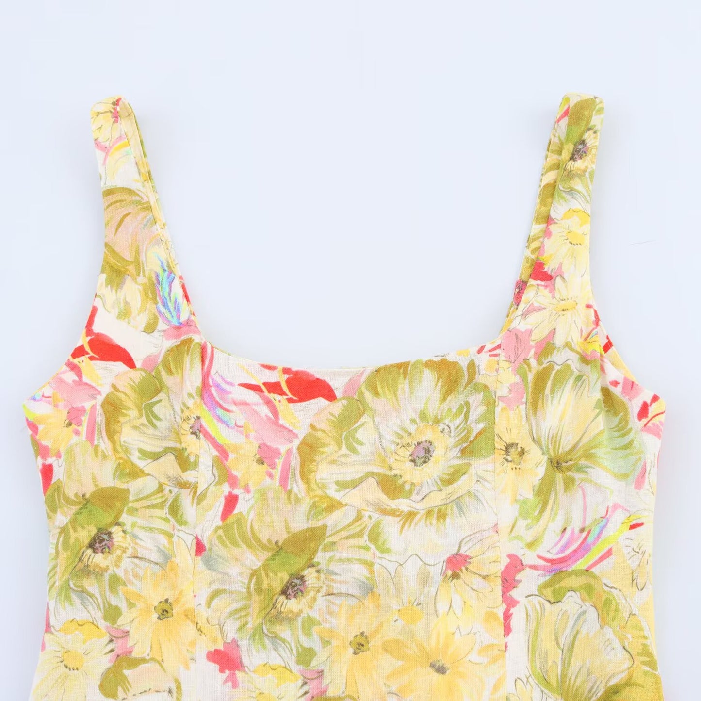 Women's' New Fashion slim backless Sleeveless printed linen blended MIDI dress