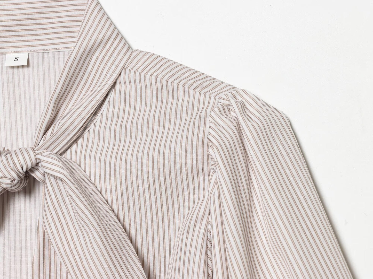 Women's bow decoration hollow striped shirt