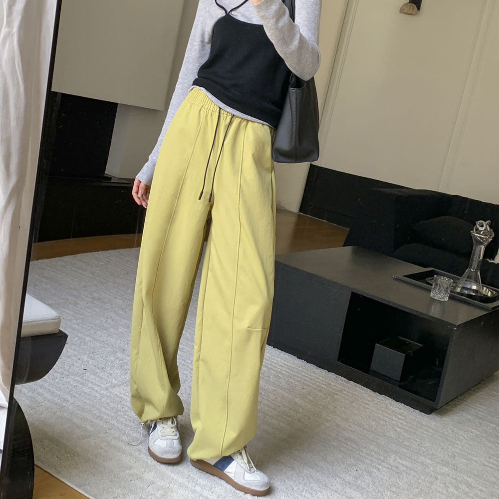 Women's Autumn 2025 New American Overalls with High Waist and Slim Embroidery and Wide Legs Wear Sweatpants.