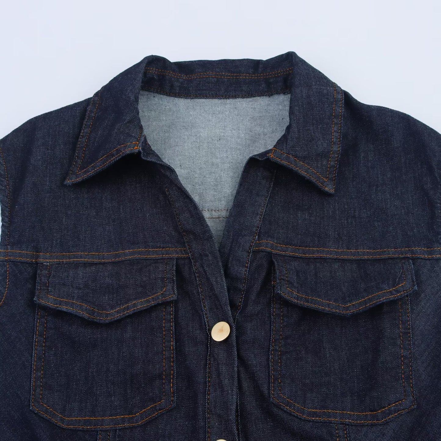 Women's new fashion sleeveless shirt style slim denim mini dress