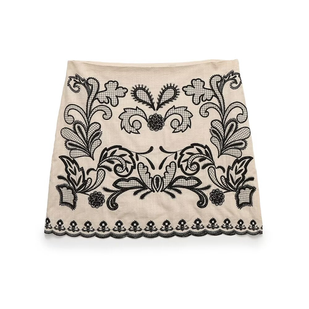 suit Women's 2 pieces new fashion short embroidered hanging neck top+Skirts suit