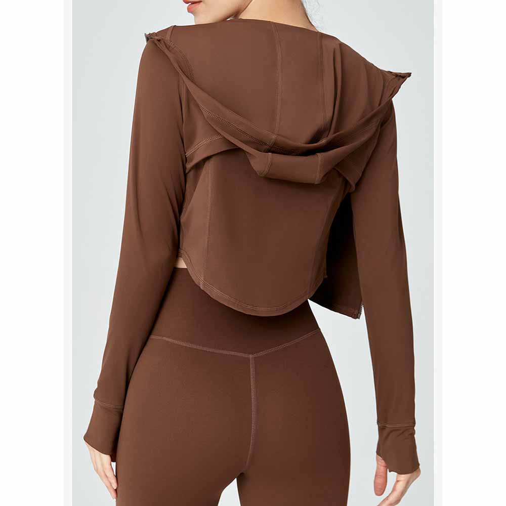 Women's Autumn Nude Sports Coat Zipper Hoodie Yoga Clothes Long Sleeve Openwork Mesh Fitness Coat 