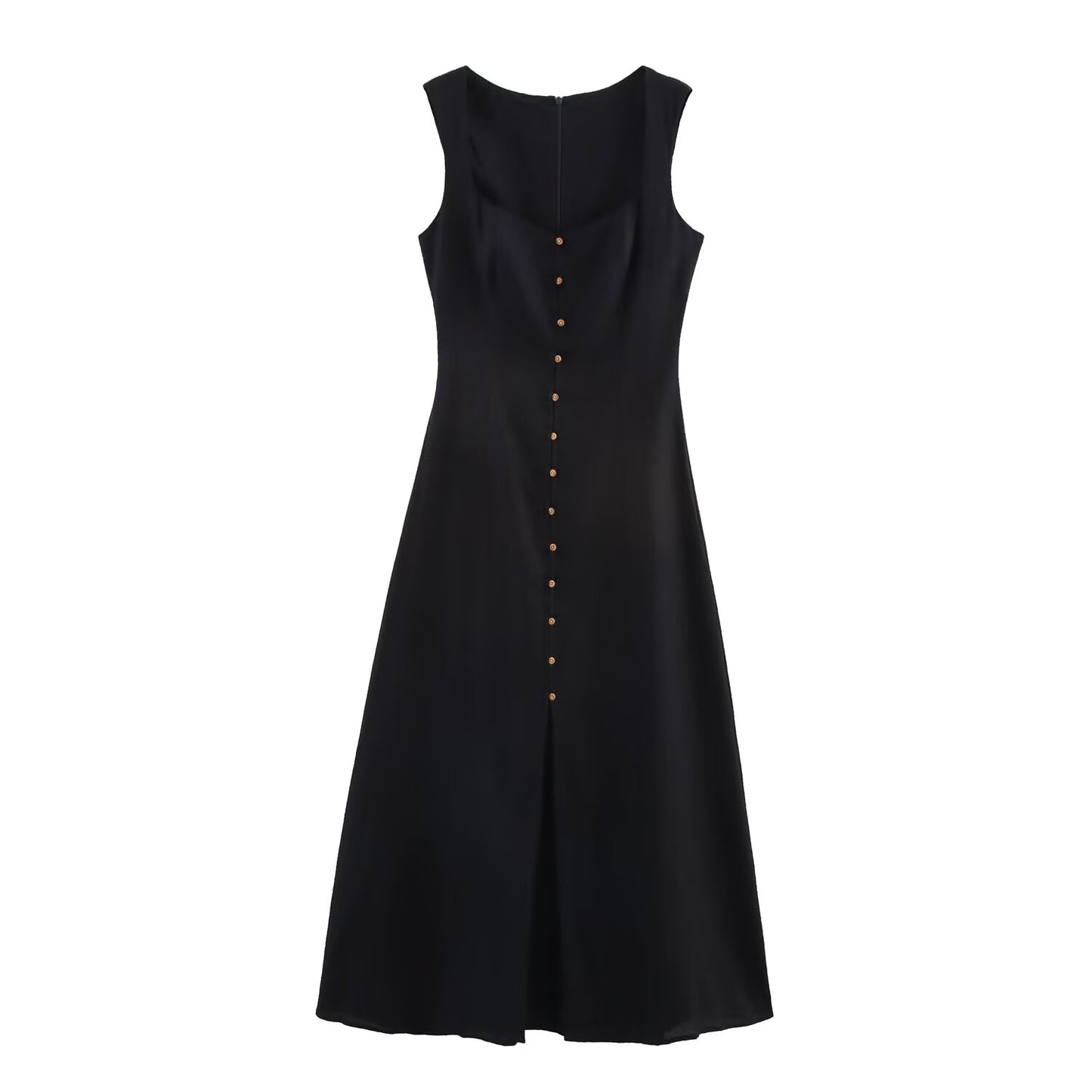 Women's new fashion slim linen blend sleeveless MIDI dress retro button up women's dress