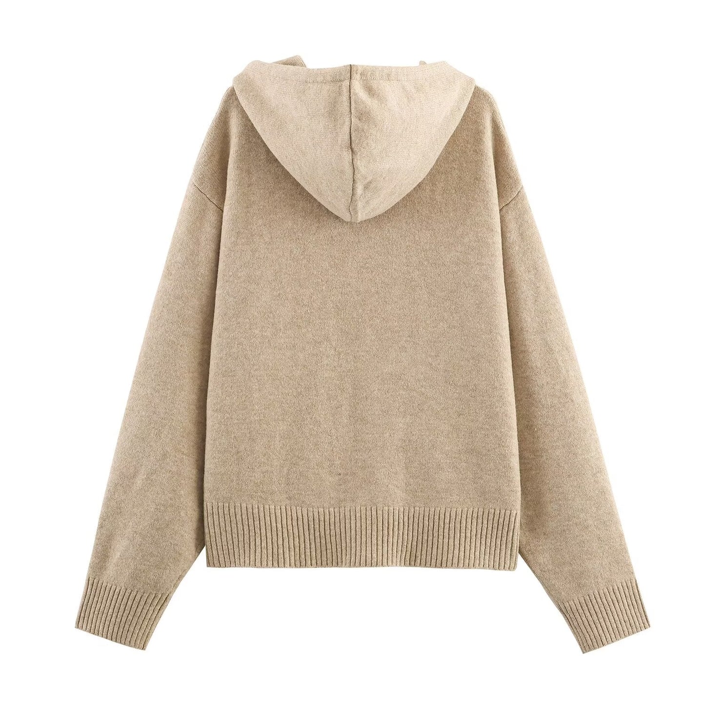 Women's 2025 New Loose Zipper Knitted hooded sweatshirt