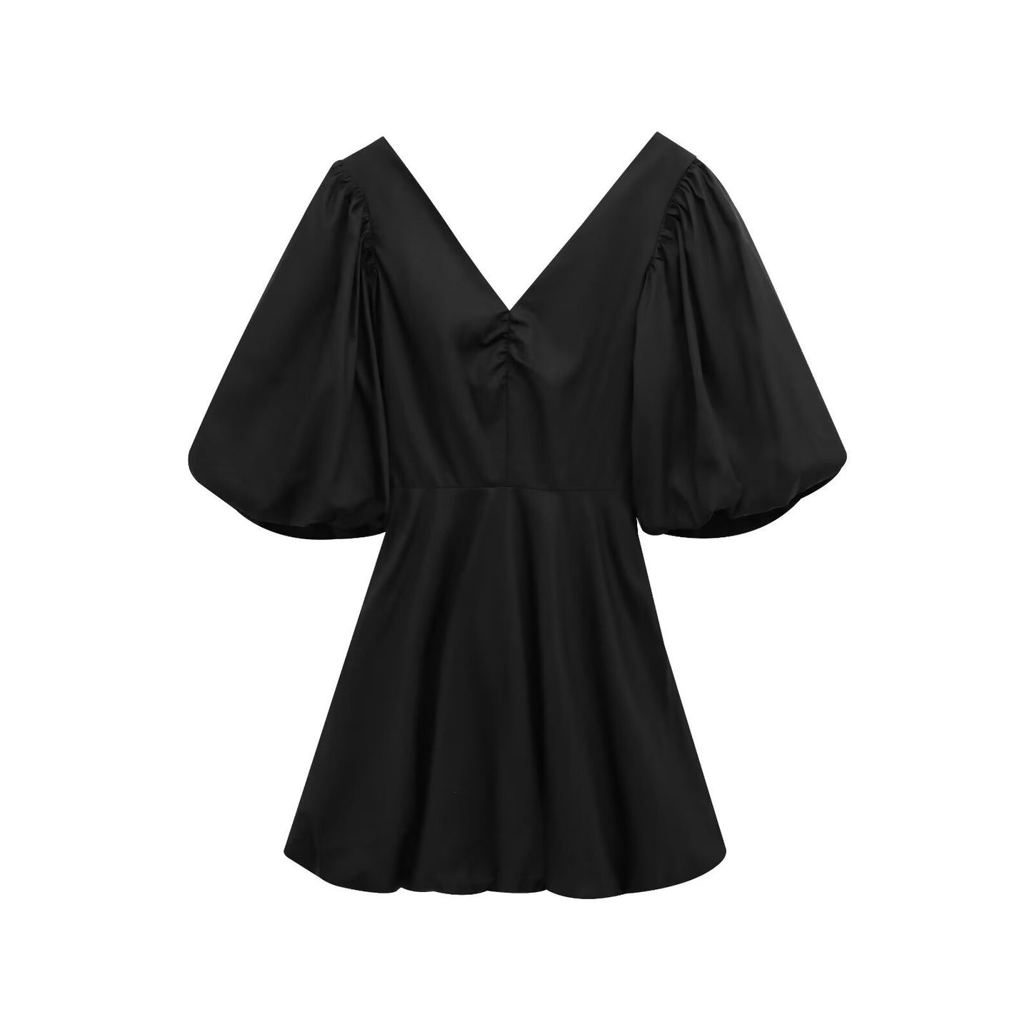 Women's new fashion backless bow decoration print bubble short sleeved mini dress