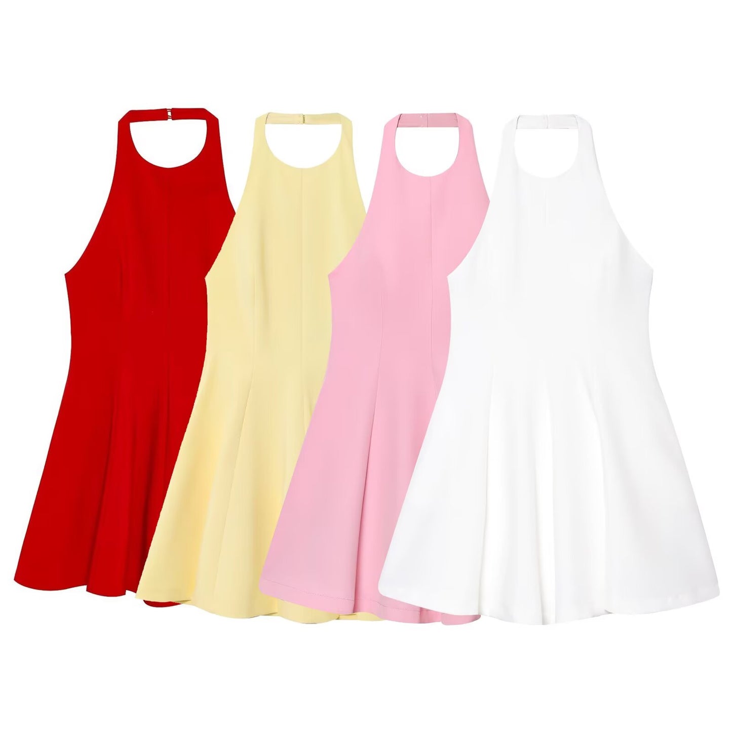 Women's new fashion wave style hem slim backless halter neck mini dress