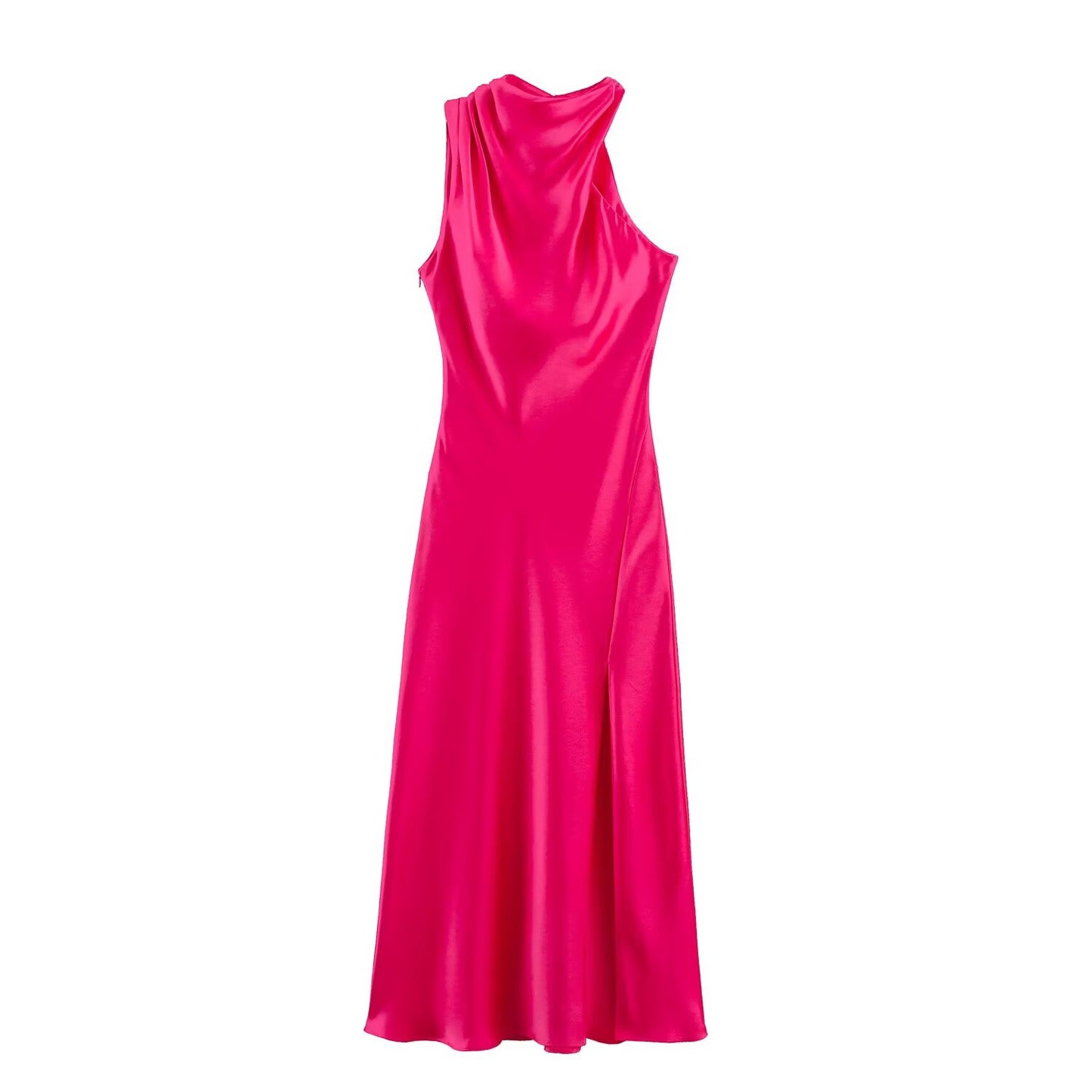 Women's New Fashion Asymmetric Satin Texture Sleeveless Midi Dress