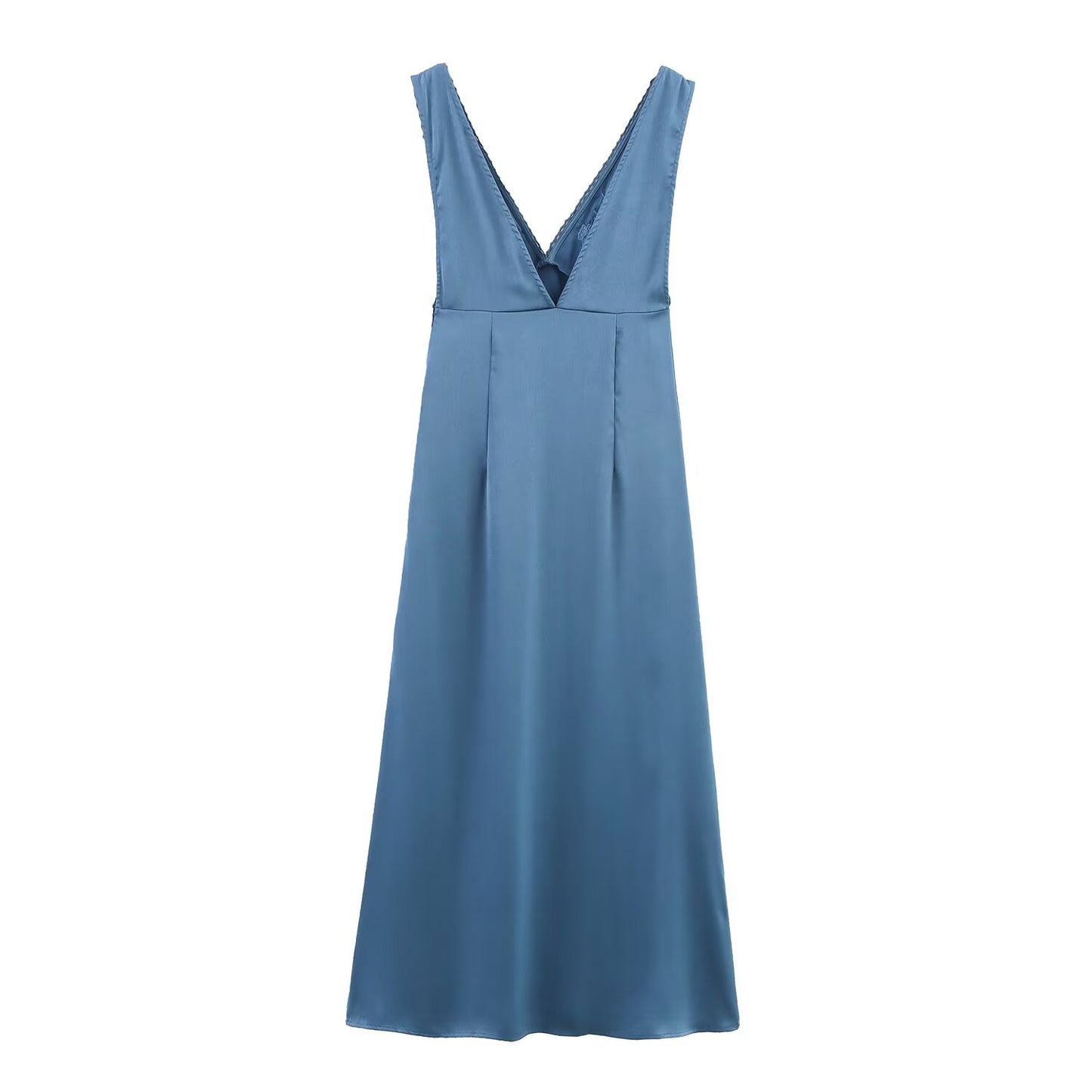 Women's new fashion sleeveless double V-neck embroidered MIDI dress