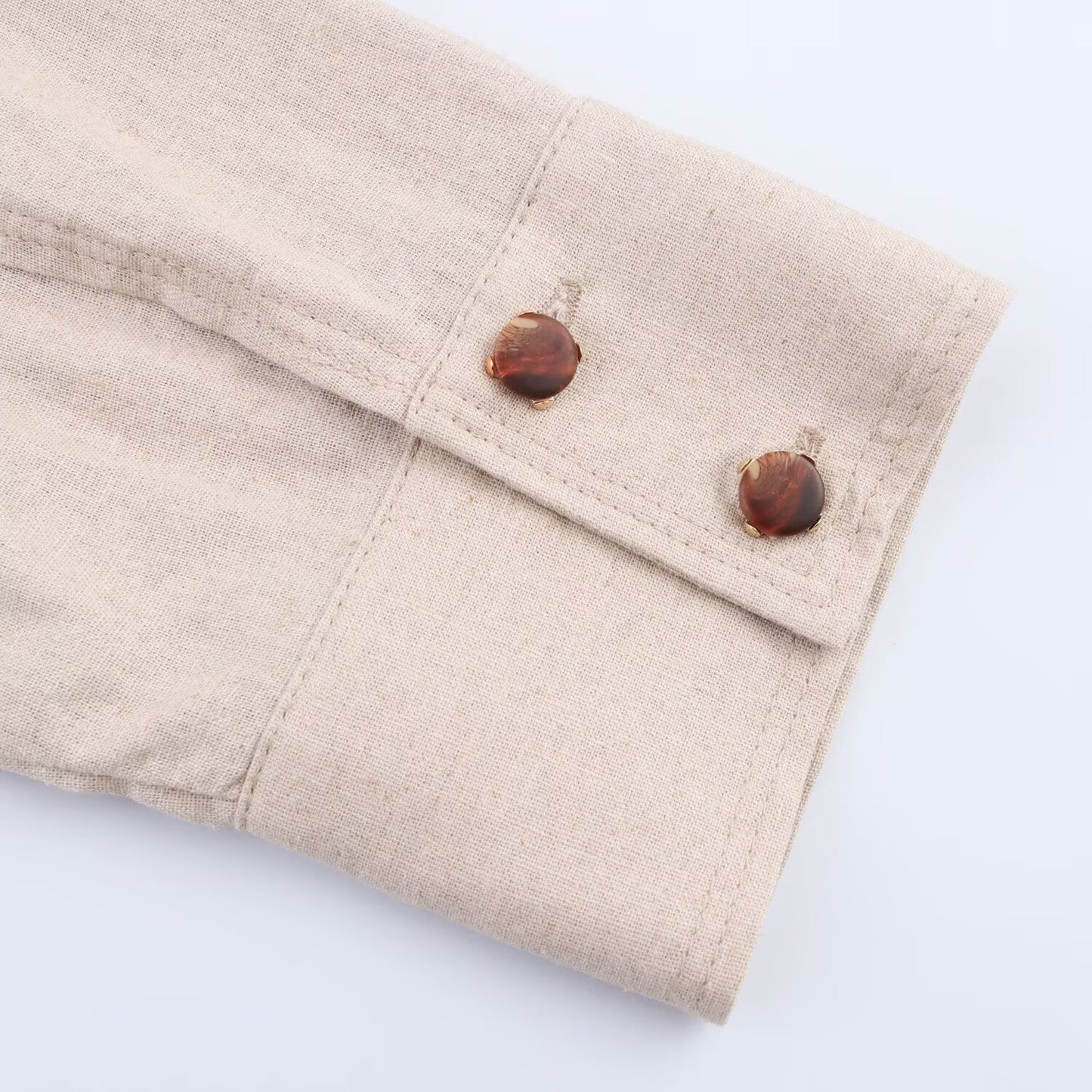 Women's New Chic Fashion With Belt Linen Blended Mini Dress Retro Short Sleeve Button up Women's Dress