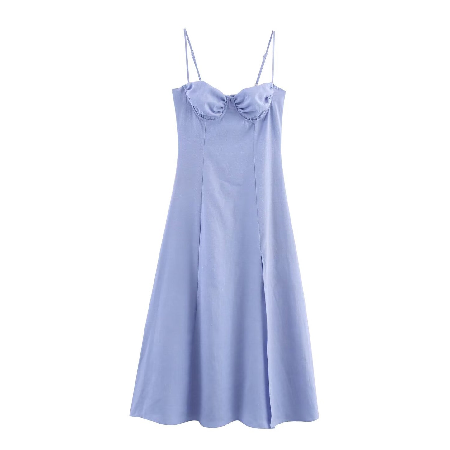 Women's new fashion linen blend tight corset style suspender MIDI dress