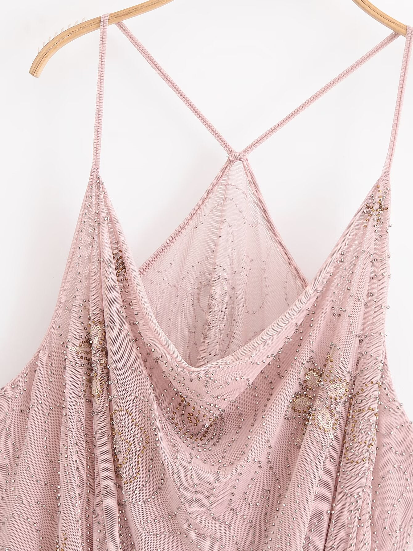 Women's new fashion bead decoration sleeveless pleated suspender mini dress