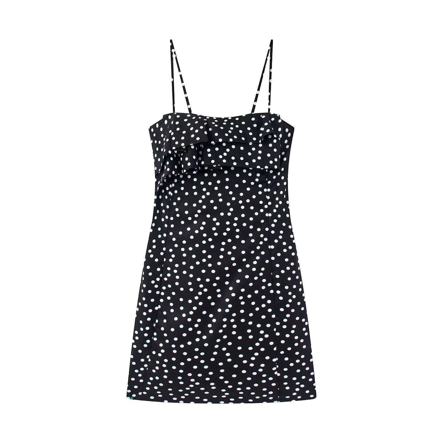Women's sleeveless polka dot suspender dress