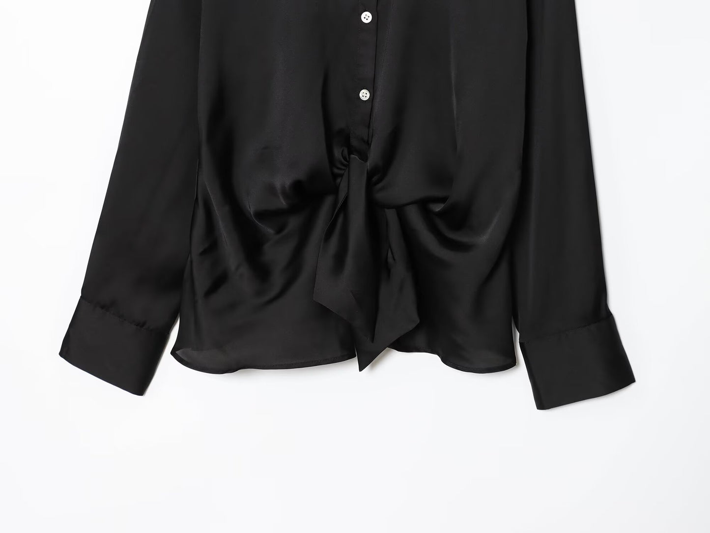 Women's new fashion knot decoration satin texture lapel shirt