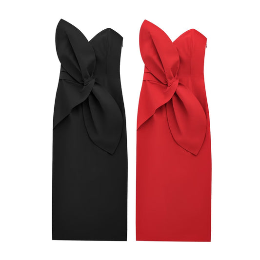 Women's new fashion bow decoration slim backless strapless mini dress