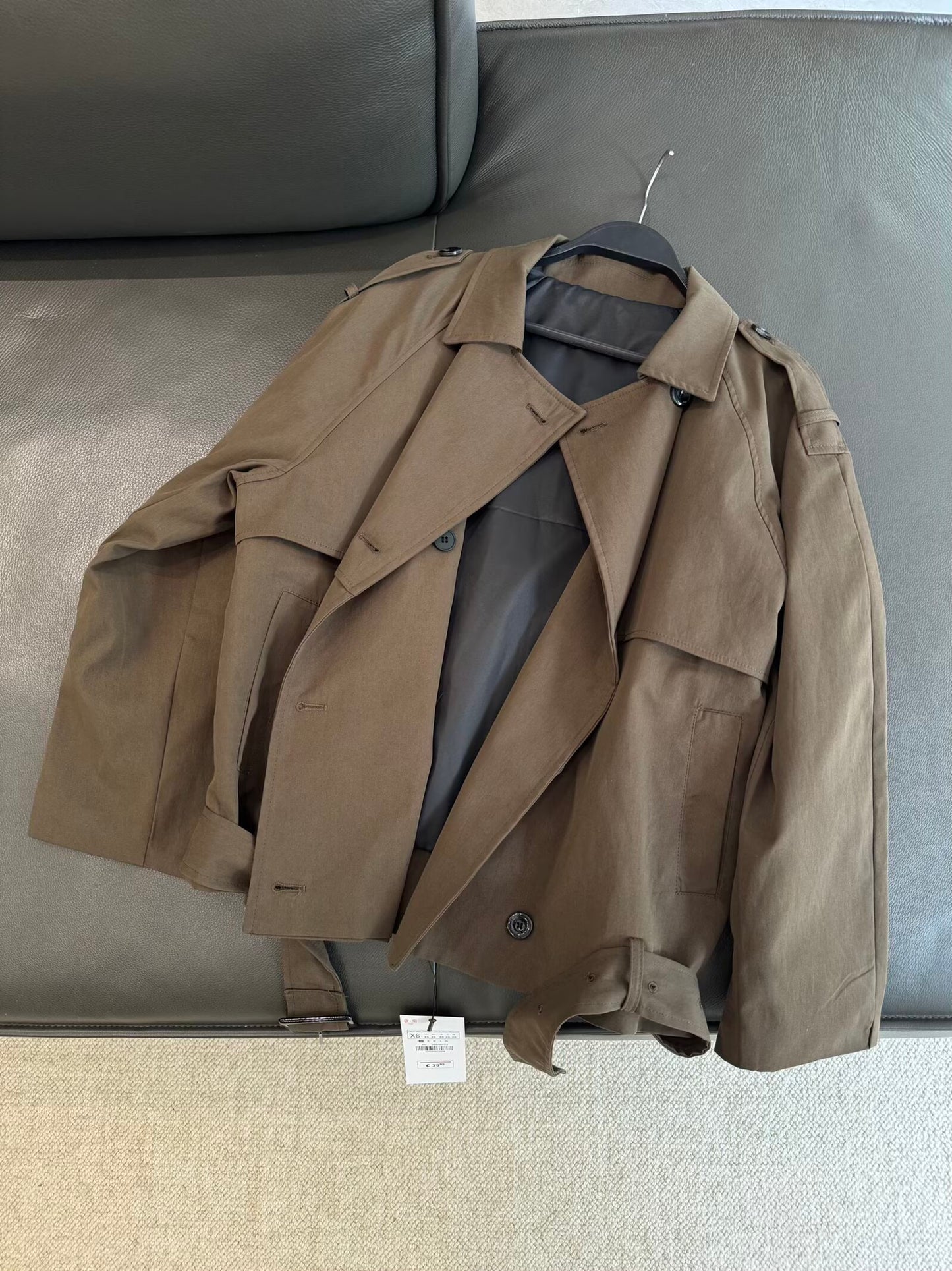 Women's New Fashion With Belt Short Double breasted Windbreaker Coat