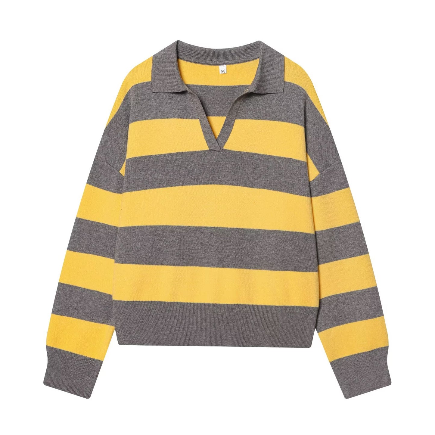 Women's casual striped knitted polo shirt