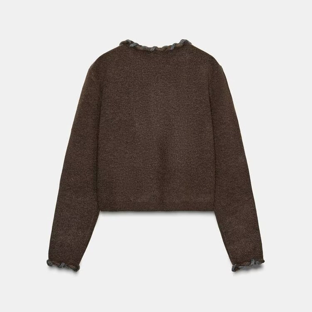 Women's new fashion interwoven decorative layer O Neck knitted Coat