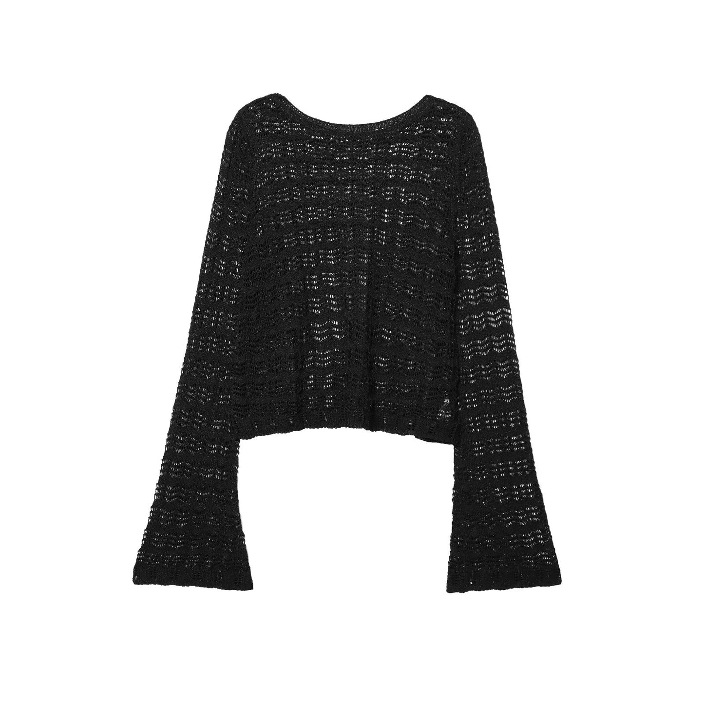 Women's 2025 New Fashion Long Sleeve Jacquard Mesh Short Knitted Top