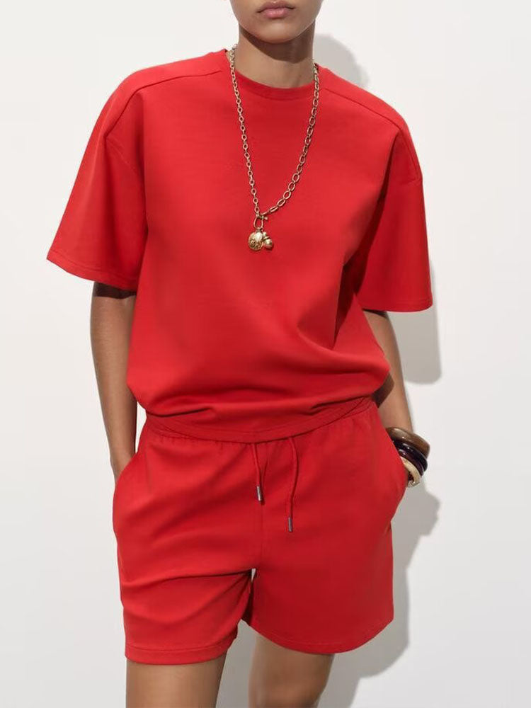 Suit women's 2 pieces 2025 fashion loose short sleeve T-shirt retro women+shorts women's suit