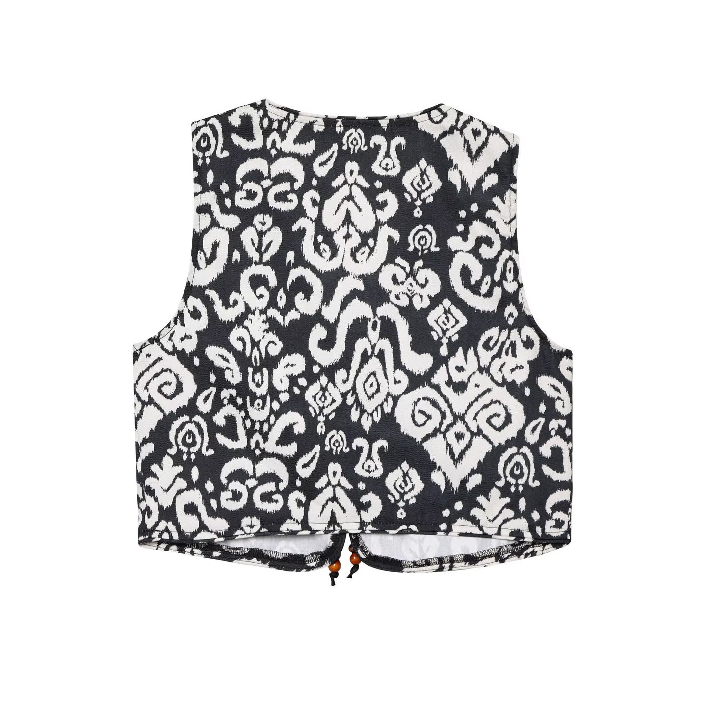 Women's new fashion bow Lace up decoration print V-neck vest+Shorts Skirts suit